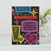 Neon Marquee tekent Las Vegas Verlovingsfeest Kaart (Staand voorkant)