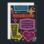 Neon Marquee tekent Las Vegas Verlovingsfeest Kaart<br><div class="desc">Geïnspireerd door de iconische neon tekenen van oude tijd Las Vegas, deze casino thema verlovingsfeestuitnodiging is een kleurrijke en leuke knipoog naar de geschiedenis en geeft uw gasten een gevoel van die nostalgische nachtelijke Vegas vibe. Vergeet niet om RSVP en andere informatie aan de achterkant toe te voegen voor een...</div>