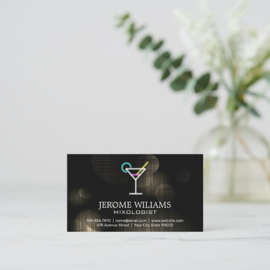 Neon Martini Bord | Verlichte Achtergrond Visiteka Visitekaartje (Staand voorkant)