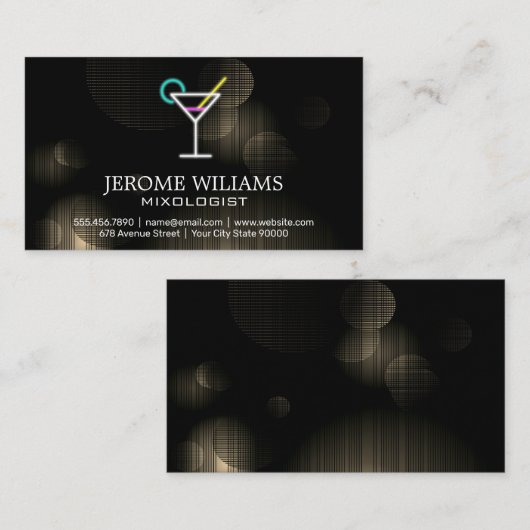 Neon Martini Bord | Verlichte Achtergrond Visiteka Visitekaartje (Voorkant / Achterkant)