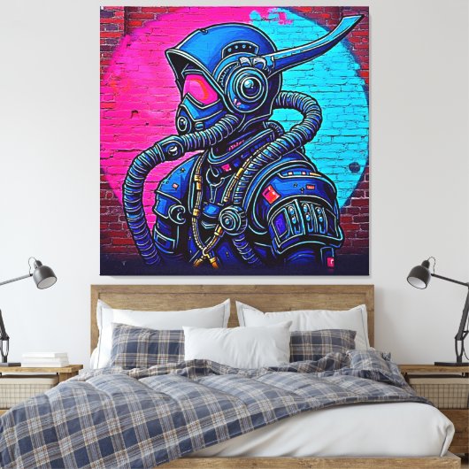 Neon Masked Wall Graffiti Figuur Art Canvas Afdruk (Insitu (Slaapkamer))