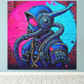 Neon Masked Wall Graffiti Figuur Art Canvas Afdruk (Insitu (Houten vloer))