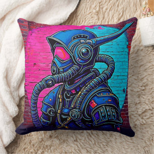 Neon Masked Wall Graffiti Figuur Art Kussen