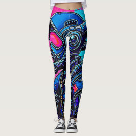 Neon Masked Wall Graffiti Figuur Art Leggings