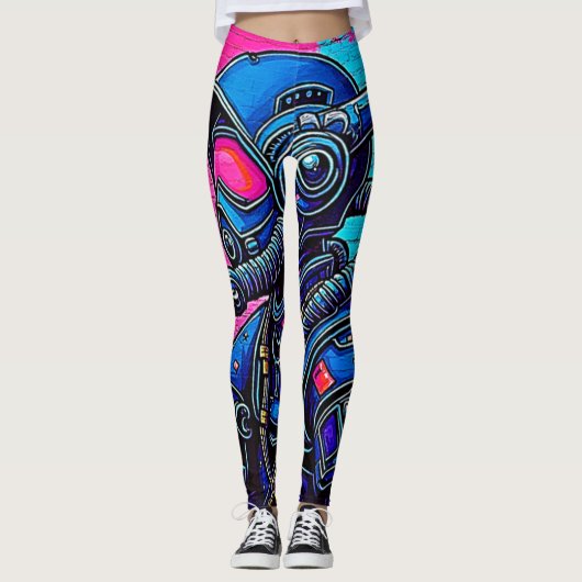 Neon Masked Wall Graffiti Figuur Art Leggings (Voorkant)
