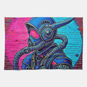 Neon Masked Wall Graffiti Figuur Art Theedoek