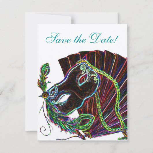 Neon Masquerade Save the Date (Voorkant)