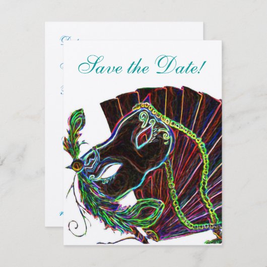 Neon Masquerade Save the Date (Voorkant / Achterkant)
