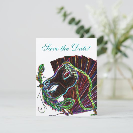 Neon Masquerade Save the Date (Staand voorkant)