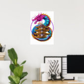 Neon Mechanische Draak Pagode Embleem Kunst Poster (Thuiskantoor)