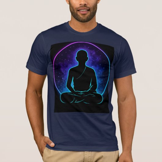 Neon Mediterende Monnik Spiritueel T-Shirt | Cosmi (Voorkant)