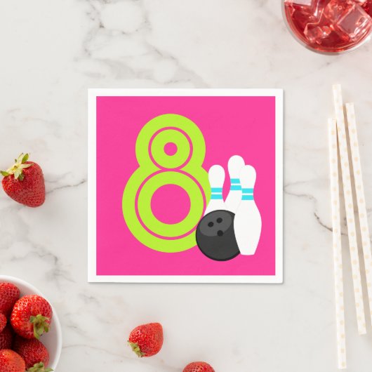 Neon Meisje Bowling Verjaardag Papier Servetten (Insitu)