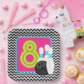 Neon Meisje Chevron Bowling Verjaardagspapier Bord (Feest)