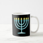 Neon Menorah Koffiemok<br><div class="desc">Blauwe menorah in neontekenstijl.</div>