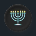 Neon Menorah Papieren Bordje<br><div class="desc">Blauwe menorah in neontekenstijl.</div>