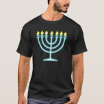 Neon Menorah T-shirt<br><div class="desc">Blauwe menorah in neontekenstijl.</div>