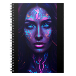 Neon Mermaid Face Art Notitieboek