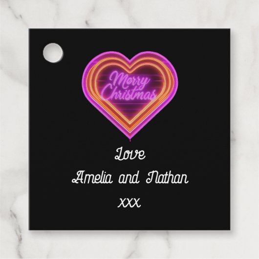 Neon Merry Christmas gepersonaliseerd Bedankjes Labels (Voorkant)