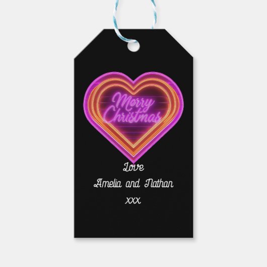 Neon Merry Christmas gepersonaliseerd Cadeaulabel (Voorkant)