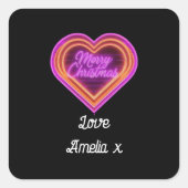 Neon Merry Christmas gepersonaliseerd Vierkante Sticker (Voorkant)