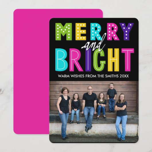 Neon Merry en Bright Feestdagenkaart (Voorkant / Achterkant)