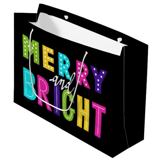Neon Merry en Bright Large Cadeautasje (Voorkant Gekanteld)