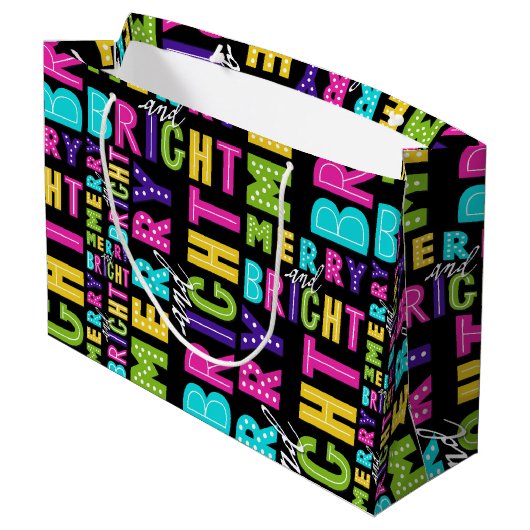 Neon Merry en Bright Large Cadeautasje (Achterkant Gekanteld)