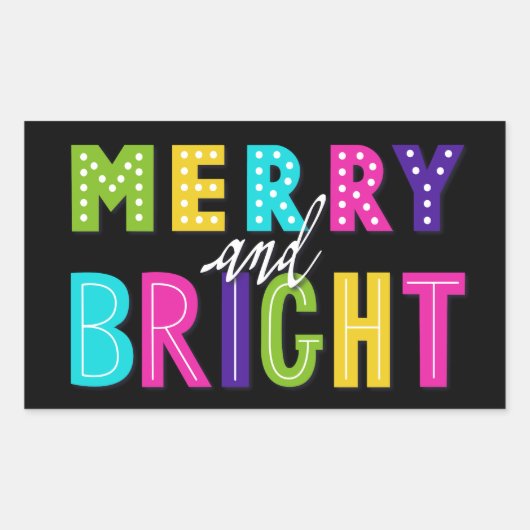 Neon Merry en Bright Rechthoekige Sticker (Voorkant)