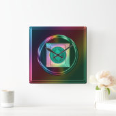 Neon, Metallic regenboog, Funky Abstract Clock Vierkante Klok (Huis)