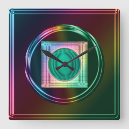 Neon, Metallic regenboog, Funky Abstract Clock Vierkante Klok