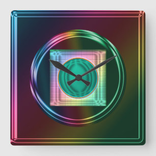 Neon, Metallic regenboog, Funky Abstract Clock Vierkante Klok