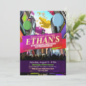 Neon Metropolis City Lights verjaardagsuitnodiging Kaart (Staand voorkant)