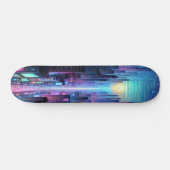 "Neon Metropolis: Cyberpunk Stad Persoonlijk Skateboard (Horizontaal)
