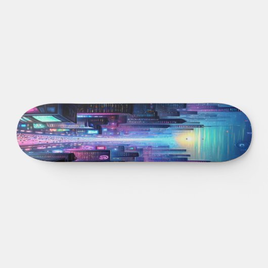 "Neon Metropolis: Cyberpunk Stad Persoonlijk Skateboard (Horizontaal)