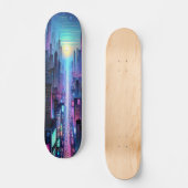 "Neon Metropolis: Cyberpunk Stad Persoonlijk Skateboard (Voorkant)