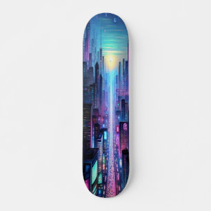 "Neon Metropolis: Cyberpunk Stad Persoonlijk Skateboard