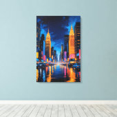 Neon Metropolis - Levendige Nightscape Art Canvas Afdruk (Insitu (Houten vloer))