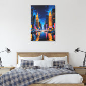 Neon Metropolis - Levendige Nightscape Art Canvas Afdruk (Insitu (Slaapkamer))
