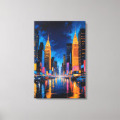 Neon Metropolis - Levendige Nightscape Art Canvas Afdruk (Voorkant)