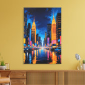 Neon Metropolis - Levendige Nightscape Art Canvas Afdruk (Insitu (Woonkamer))