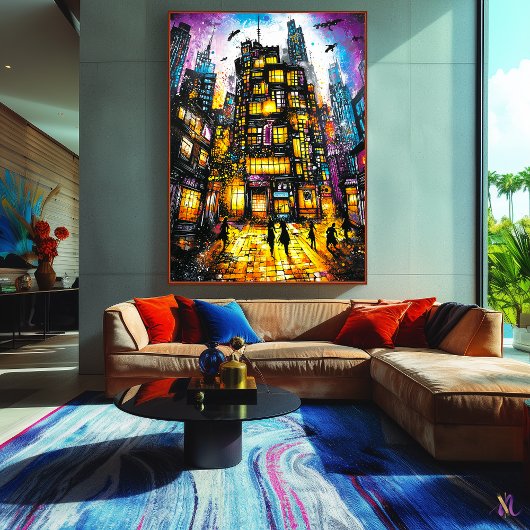 Neon Metropolis – Surrealistisch stedelijk nachtla Poster