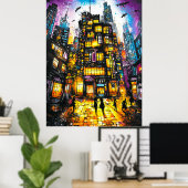 Neon Metropolis – Surreel stedelijk nachtschild Poster (Thuiskantoor)