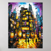 Neon Metropolis – Surreel stedelijk nachtschild Poster (Voorkant)