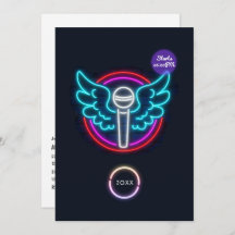 Neon Microphone Graduation Party Uitnodiging