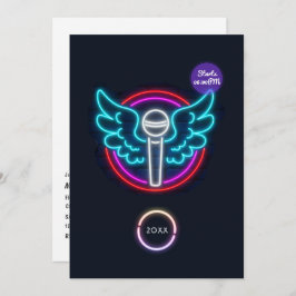 Neon Microphone Graduation Party Uitnodiging