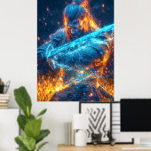 Neon middeleeuwse krijger - Cyber-Fantasy Knight Poster (Thuiskantoor)