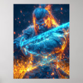 Neon middeleeuwse krijger - Cyber-Fantasy Knight Poster (Voorkant)