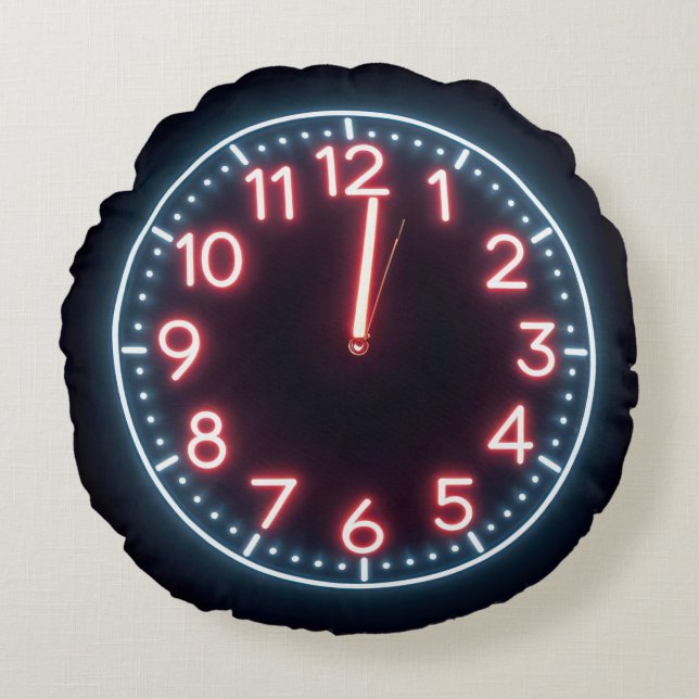 Neon Midnight Clock Rond Kussen (Voorkant)