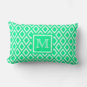 Neon mint groene diamant patroon monogram kussen