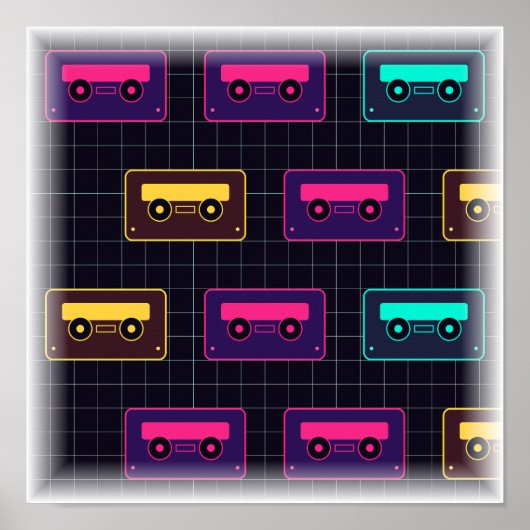 Neon Mixtape Patroon - Retro Cassettebandje Print (Voorkant)